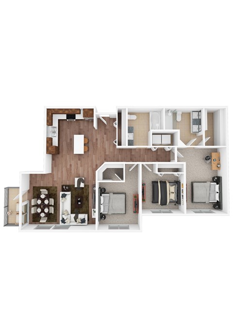 Floor plan for 3 beds, 2 baths, 1282 sqft